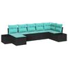 vidaXL Garten-Sofa-Set 7 stk. Schwarz und T&uuml;rkis Poly-Rattan