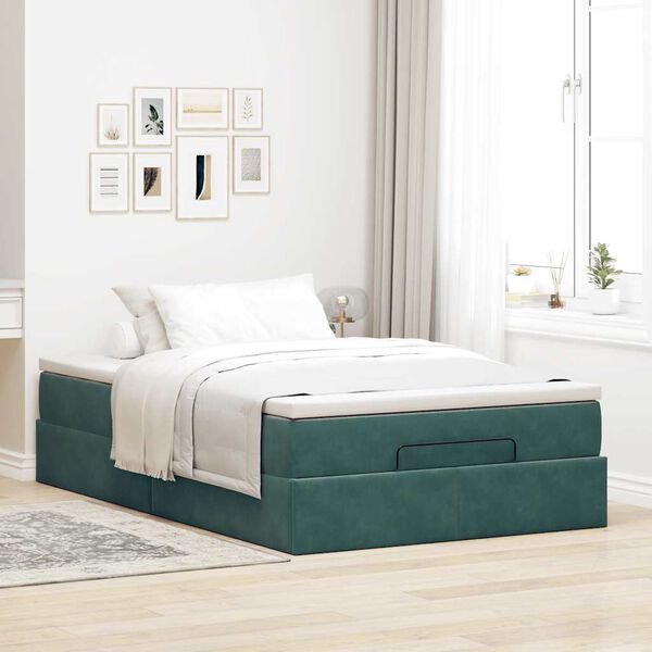 vidaXL Ottoman-Bett mit Matratze Dunkelgr&uuml;n 120x190 cm Samt