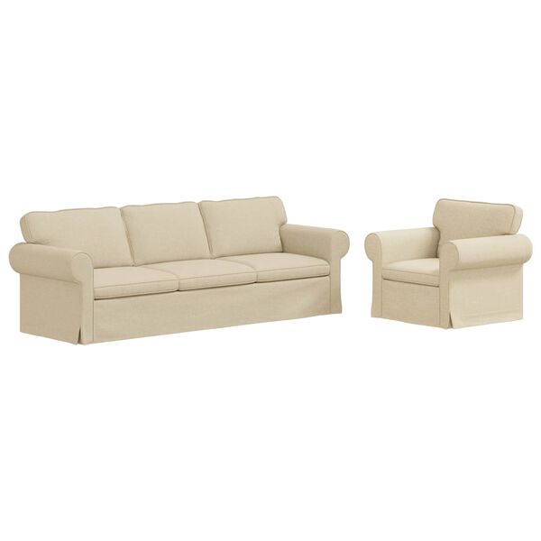 vidaXL Sofa 210cm 2 pcs Creme Metall
