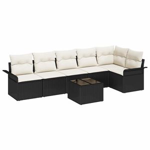 vidaXL Gartensofa-set mit Kissen 7 pcs Schwarz Poly-Rattan