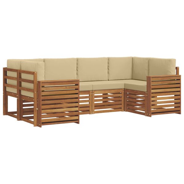 vidaXL Ecksofa Set mit Kissen 6 pcs Natur und Beige Massivholz Akazie