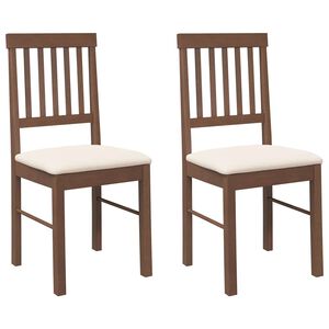 vidaXL Esszimmerst&uuml;hle mit Kissen 2 Stk. Braun Massivholz Gummibaum