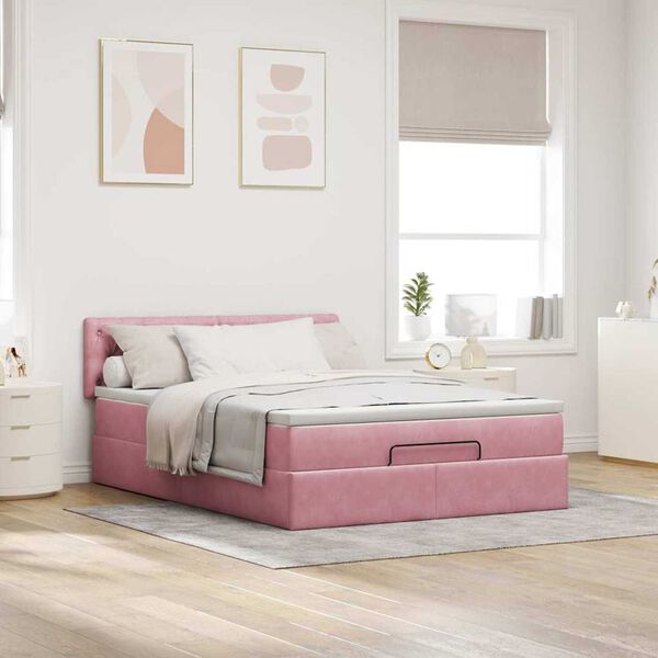 vidaXL Ottoman-Bett mit Matratze Rosa 140x200 cm Samt