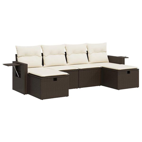 vidaXL 6-tlg. Garten-Sofagarnitur mit Kissen Braun Poly Rattan