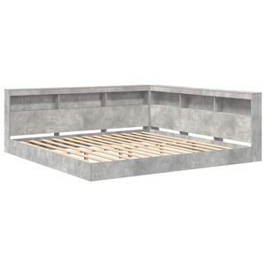 vidaXL B&uuml;cherregal-Bett mit Regal Betongrau 180 x 200 cm Holzwerkstoff