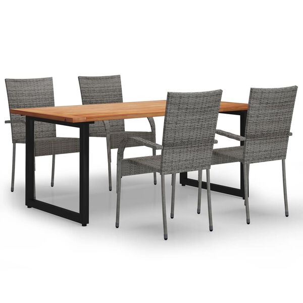 vidaXL 5-tlg. Garten-Essgruppe Poly Rattan Grau
