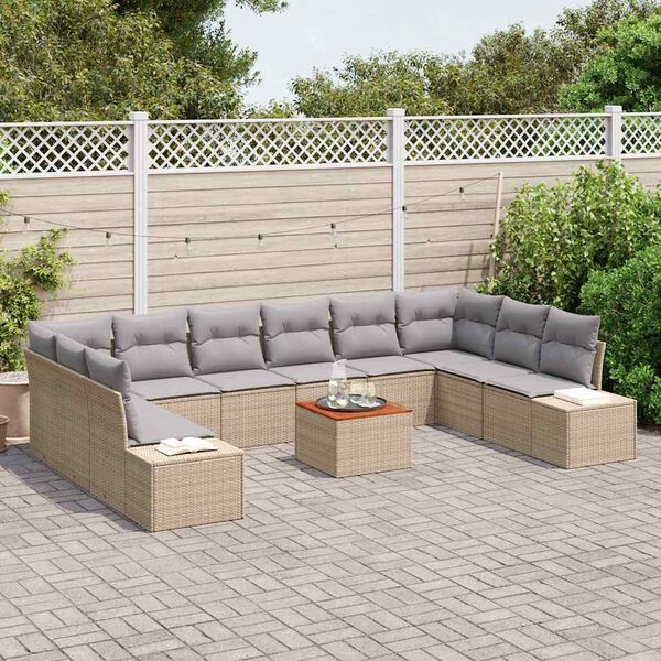 vidaXL Gartensofa-set mit Kissen 11 pcs Beige Poly-Rattan