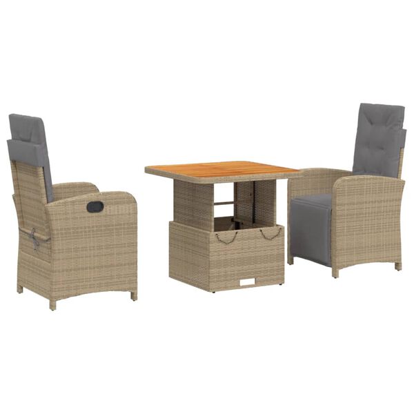 vidaXL 3-tlg. Garten-Essgruppe mit Kissen Beige Poly Rattan