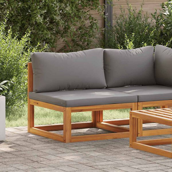 vidaXL Modular-Mittelsofa mit Dunkelgrauen Kissen Akazie Massivholz