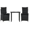 vidaXL 3-tlg. Garten-Essgruppe mit Kissen Schwarz Poly Rattan