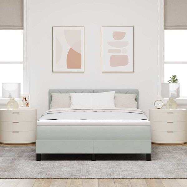 vidaXL Boxspringbett mit Matratze Hellgrau 140 x 200 cm Samt