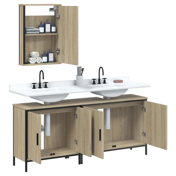 vidaXL 3-tlg. Badm&ouml;bel-Set Sonoma-Eiche Holzwerkstoff