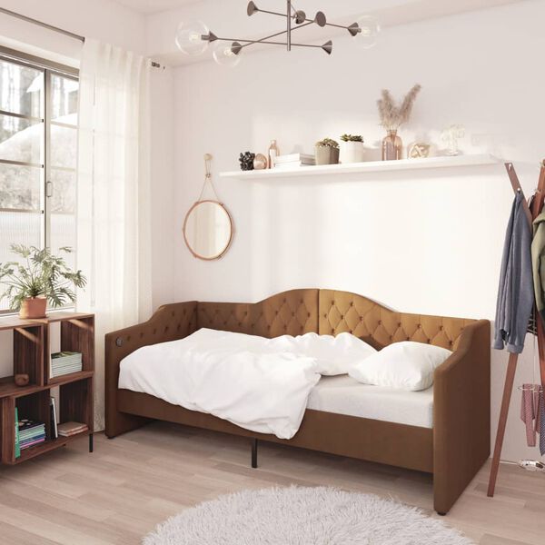 vidaXL Tagesbett mit Matratze USB Braun Stoff 90x200 cm
