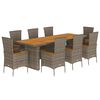 vidaXL 9-tlg. Garten-Essgruppe mit Kissen Grau Poly Rattan