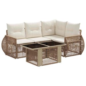 vidaXL Gartensofa-set 5 stk. Beige und Cremewei&szlig; Poly-Rattan
