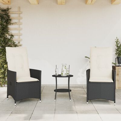 vidaXL 3-tlg. Bistro-Set mit Kissen Schwarz Poly Rattan