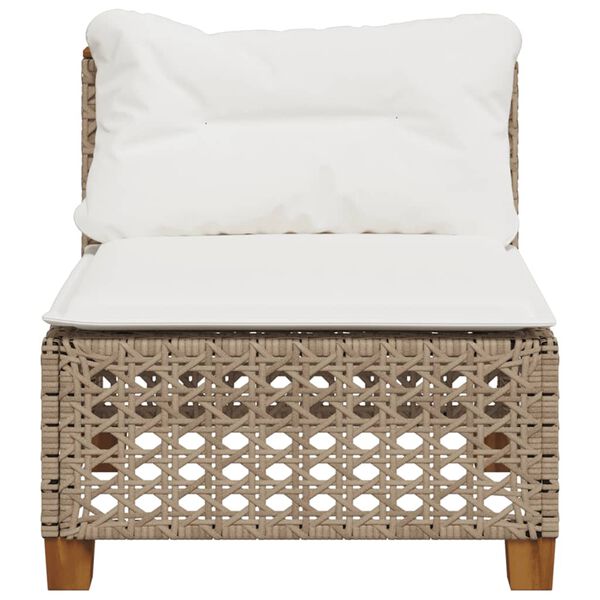 vidaXL Gartensofa ohne Armlehnen mit Kissen Beige Poly Rattan