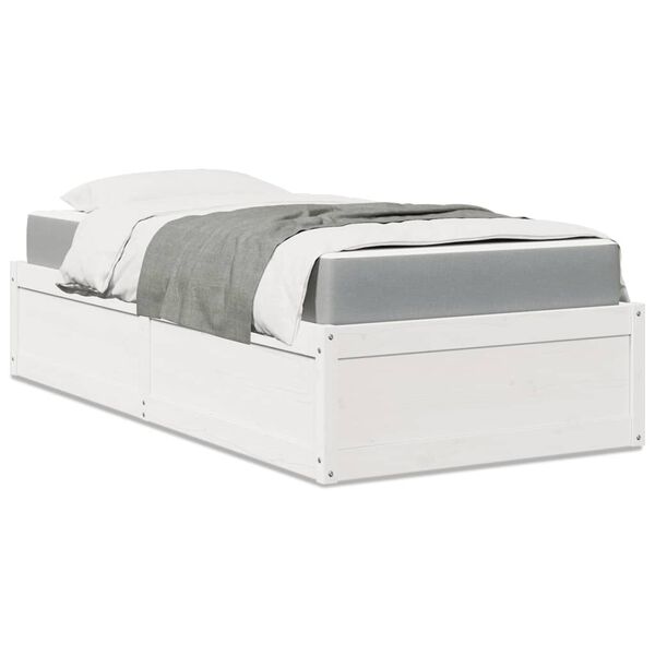 vidaXL Bett mit Matratze Wei&szlig; 90x200 cm Massivholz Kiefer