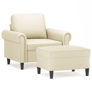 vidaXL Sessel mit Hocker Creme 60 cm Kunstleder