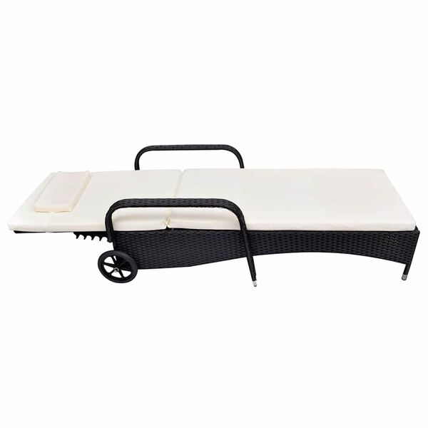 vidaXL Sonnenliege mit Rollen Poly Rattan Schwarz