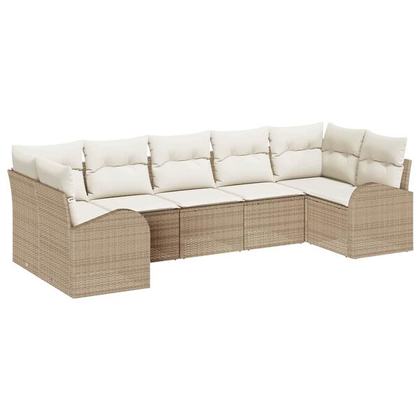 vidaXL Gartensofa-set mit Kissen 7 pcs Beige und Wei&szlig; Poly-Rattan