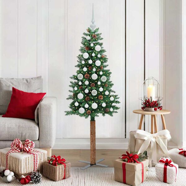 vidaXL Schlanker Weihnachtsbaum mit 150 LEDs mit St&auml;nder Gr&uuml;n 150 cm