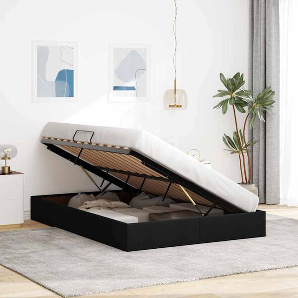 vidaXL Aufbewahrungsbett mit Matratze Schwarz 140 x 190 cm Stoff