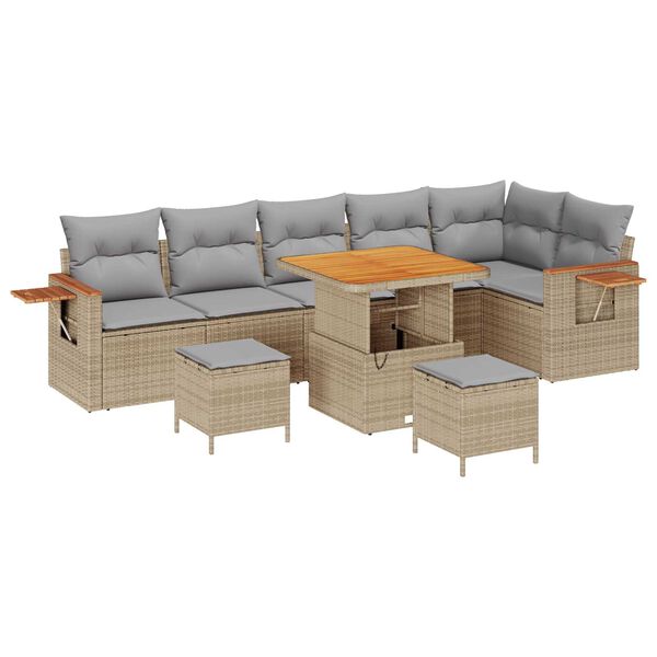 vidaXL Garten-Sofa-Set 9 pcs Beige und Hellgrau 80 x 80 x 71 cm