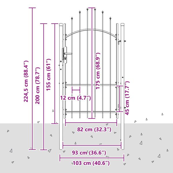 vidaXL Gartentor mit Schloss Grau 175 x 100 cm Stahl