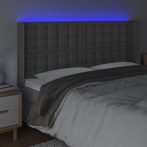 vidaXL LED Kopfteil Grau 163x16x118/128 cm Kunstleder