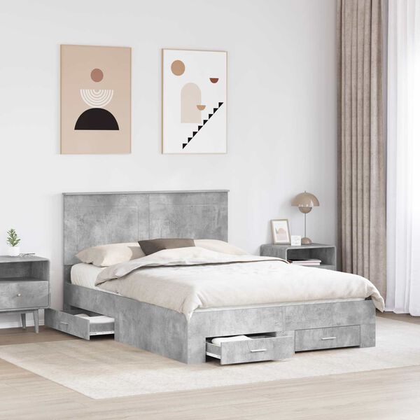 vidaXL Bettrahmen mit Kopfteil Beton Grau 160 x 200 cm Holzwerkstoff