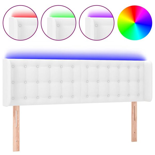 vidaXL LED Kopfteil Wei&szlig; 147x16x78/88 cm Kunstleder