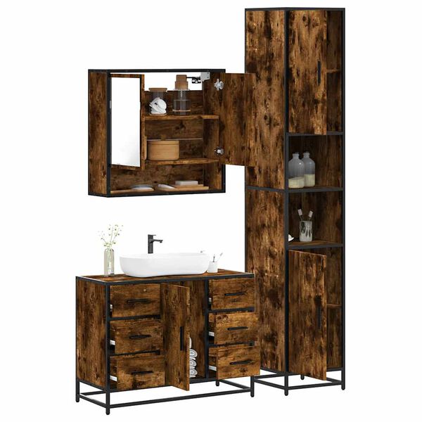 vidaXL 3-tlg. Badm&ouml;bel-Set R&auml;uchereiche Holzwerkstoff