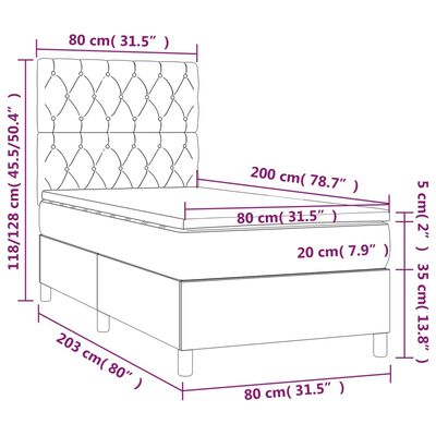 vidaXL Boxspringbett mit Matratze Taupe 80x200 cm Stoff