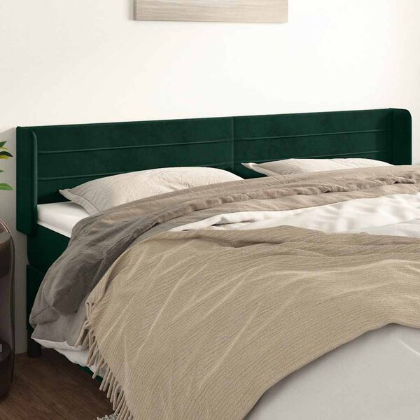 vidaXL Kopfteil mit Ohren Dunkelgr&uuml;n 163x16x78/88 cm Samt