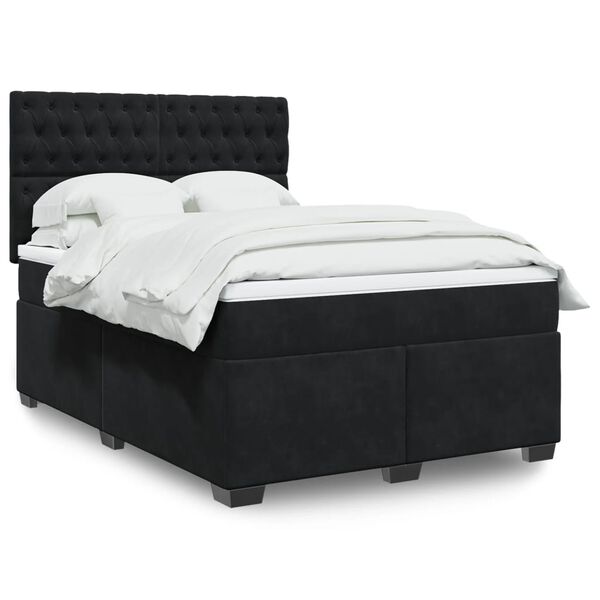 vidaXL Boxspringbett mit Matratze Schwarz 140x190 cm Samt