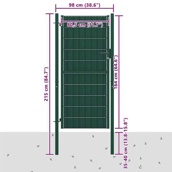 vidaXL Gartentor aus PVC und Stahl 100 x 164 cm Gr&uuml;n
