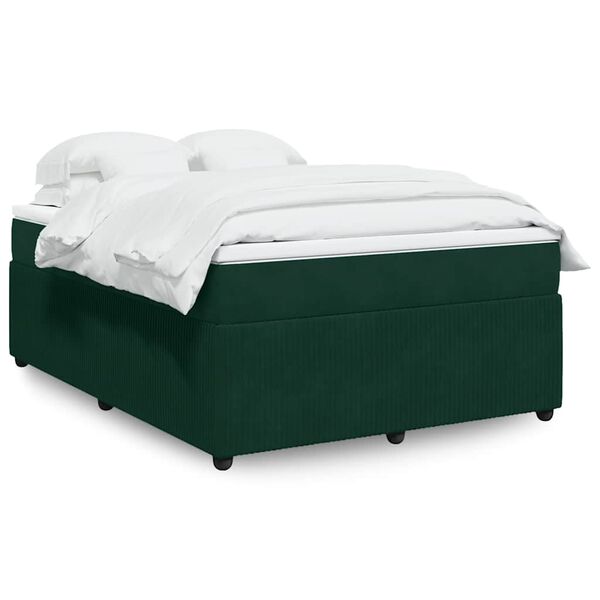 vidaXL Boxspringbett mit Matratze Dunkelgr&uuml;n 140x190 cm Samt