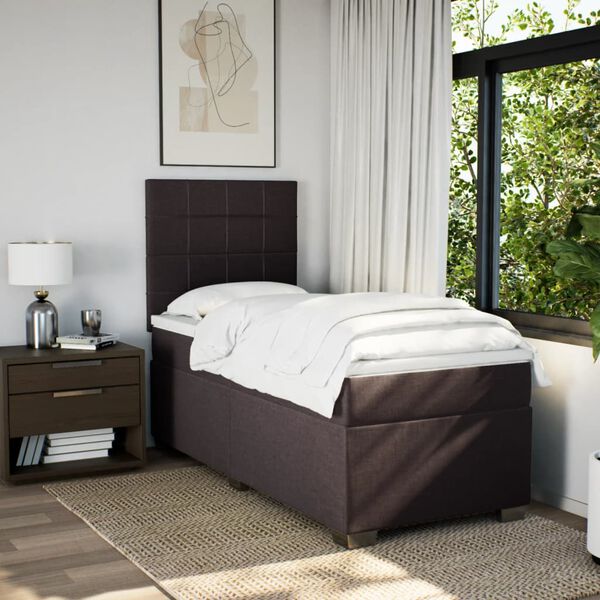 vidaXL Boxspringbett mit Matratze Dunkelbraun 90x200 cm Stoff
