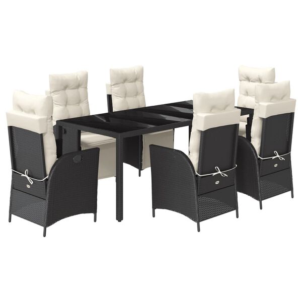 vidaXL 7-tlg. Garten-Essgruppe mit Kissen Schwarz Poly Rattan