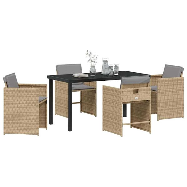 vidaXL Garten Essgruppe mit Kissen 5 pcs Beige Poly-Rattan