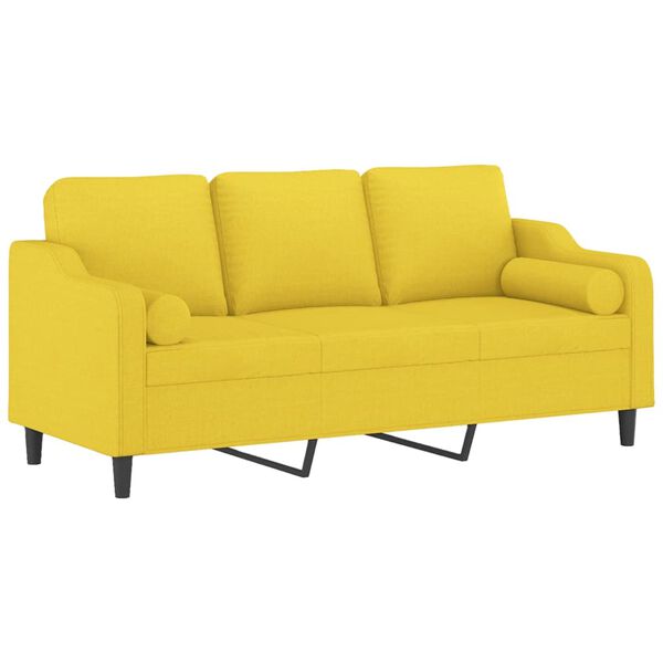vidaXL 3-Sitzer-Sofa mit Zierkissen Hellgelb 180 cm Stoff