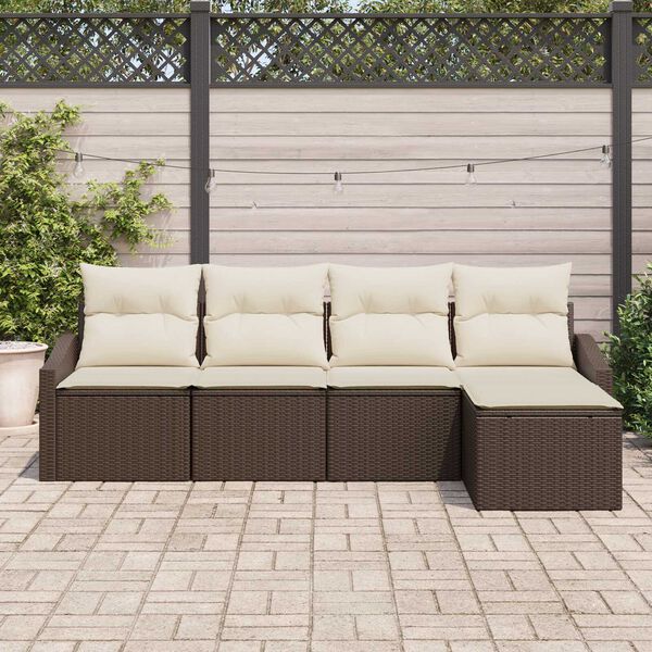 vidaXL Sofa Set mit Kissen 5 pcs Braun und Creme Poly-Rattan