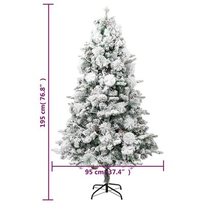 vidaXL Weihnachtsbaum mit Beleuchtung Schnee und Zapfen 195 cm PVC&PE