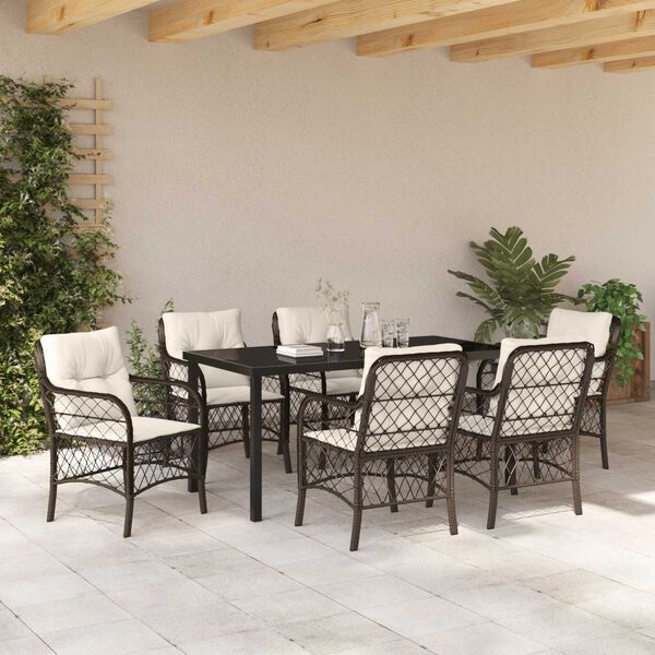 vidaXL Garten Essgruppe mit Kissen 7 pcs Braun Poly-Rattan