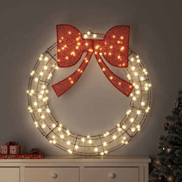 vidaXL Kranz mit 150 LEDs Warmwei&szlig; 121 x 121 x 10 cm Rattan
