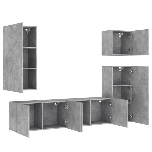 vidaXL 5-tlg. Wohnwand Betongrau Holzwerkstoff