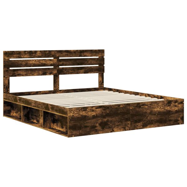 vidaXL Bettrahmen Ger&auml;ucherte Eiche 200 x 200 cm Massives Kiefernholz
