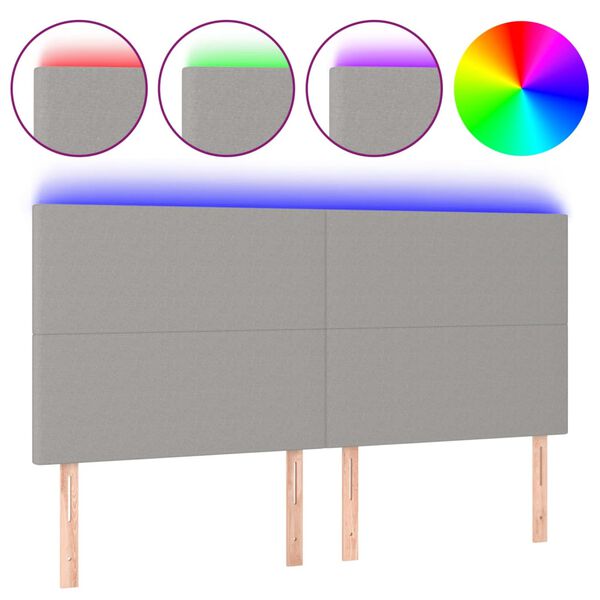vidaXL LED Kopfteil Hellgrau 200x5x118/128 cm Stoff