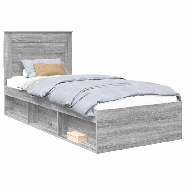 vidaXL Bettrahmen Graues Sonoma 90 x 200 cm Massives Kiefernholz
